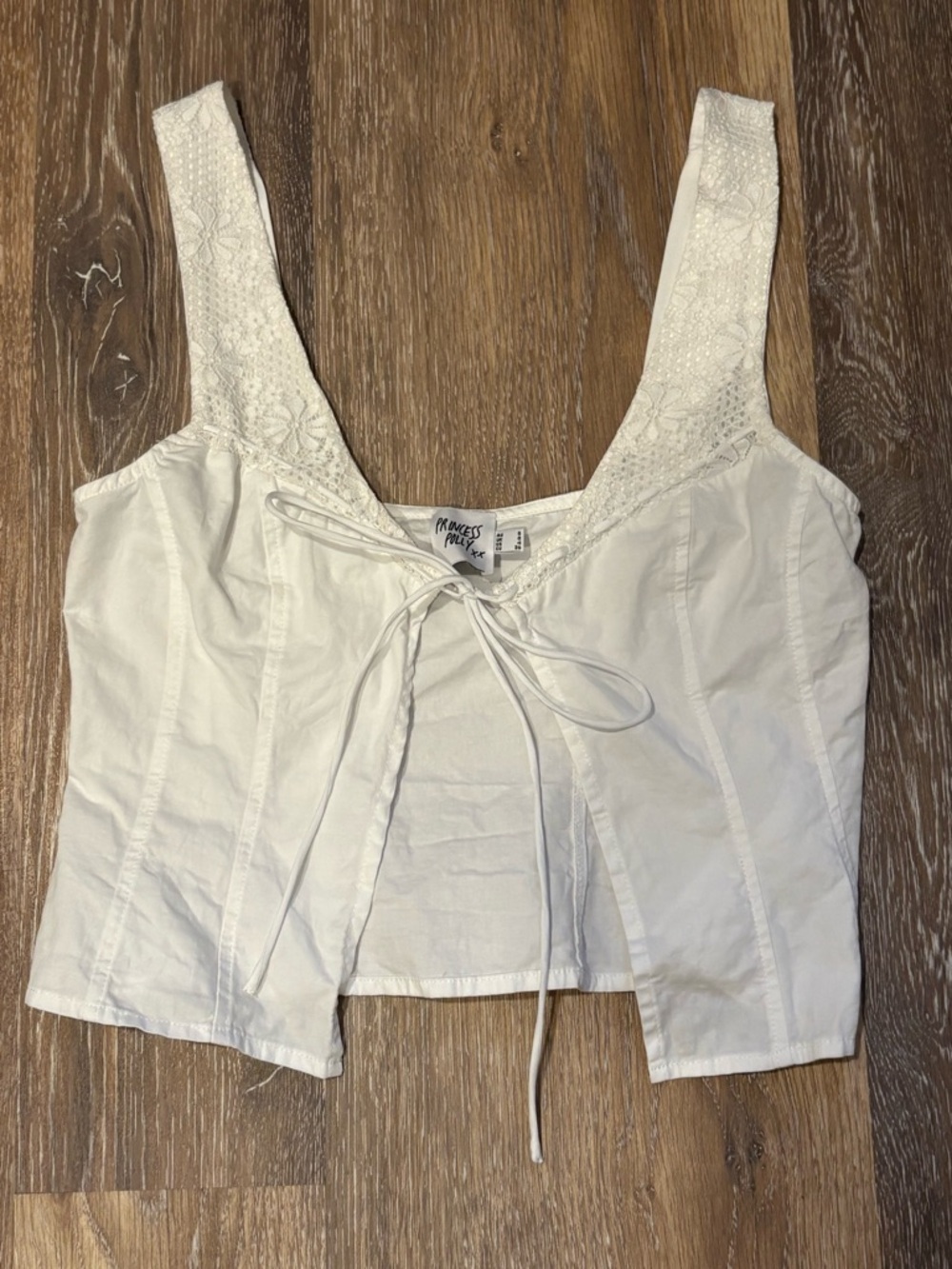 Princess Polly White Lace-Trim Tie-Front Top
